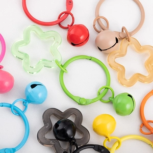 Colorful star pentagram bell keychain clips with acrylic charms and metal rings set