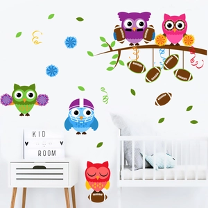 Cartoon Owl American Football Wall Sticker For Kids Room PVC Waterproof Removable DIY Home Decor Decal Sport Theme Mural