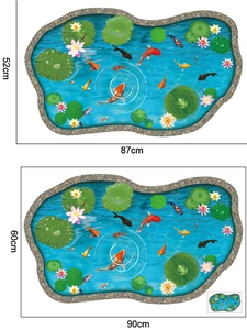 3D lotus pond wall sticker with koi fish and water lilies for home floor decoration