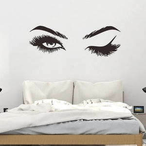 Adesivo murale con ciglia nere minimaliste e design occhi per decorazione della camera