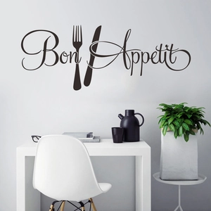 Moderner Wandtattoo Bon Appetit mit Besteck-Silhouette für Küche und Esszimmer Deko