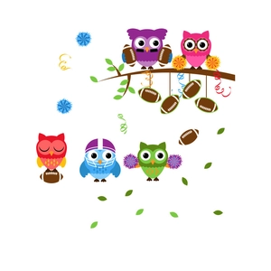Cute American football themed owl wall stickers set for nursery and kids room decor