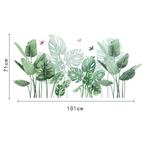 Detail showing tropical monstera and palm leaves wall sticker with 101x71cm dimensions