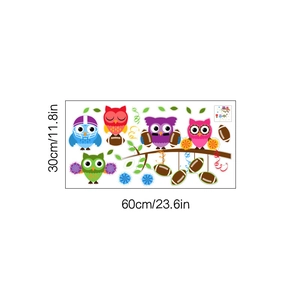 Cartoon owl wall decals layout for kids room with sports themes on a 60x30cm sticker sheet