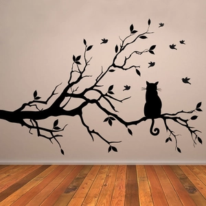 Cat on a tree branch wall sticker for living room and bedroom wall decoration