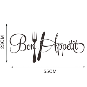 Detailansicht des Bon Appetit Wandaufklebers mit Besteck-Icons in 55x23cm Größe