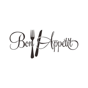 Eleganter Bon Appetit Wandaufkleber mit Gabel und Messer für die Küchengestaltung