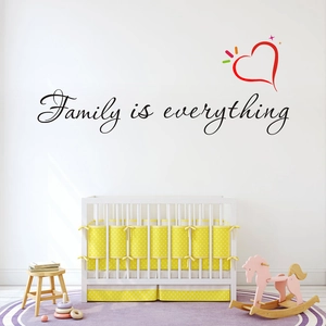 Self-adhesive 'Family is everything' wall decal with heart and stars for home nursery decor