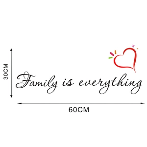 Macro view showing Family is everything wall sticker dimensions of 60CM by 30CM