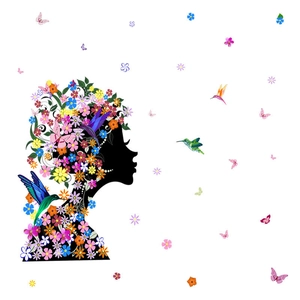 Creative floral butterfly and girl silhouette wall sticker for living room decoration