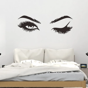 Adesivo Da Parete Moderno Minimalista Occhi Occhiolino Ciglia PVC Rimovibile Per Camera Da Letto Soggiorno Parete Casa Decor Nero