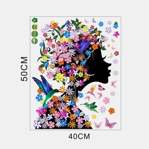 Detail of DIY wall decal with 40x50cm dimensions showing floral female silhouette