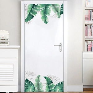 Stickers muraux feuilles tropicales vertes pour décoration de porte d'intérieur