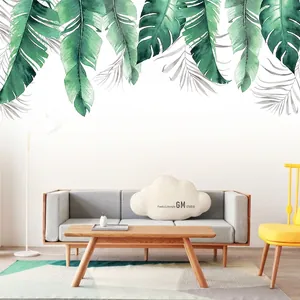 Stickers muraux feuilles de bananier tropicales aquarelle pour décor de salon moderne