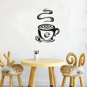 Minimalist self-adhesive coffee cup wall sticker for home living room and bedroom decor