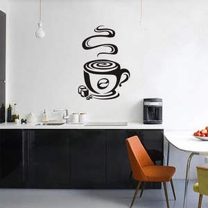Modern black coffee cup wall decal for kitchen and living room decoration stickers