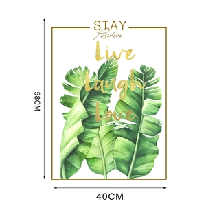 Detail showing Nordic green leaf wall sticker with 58cm x 40cm dimensions
