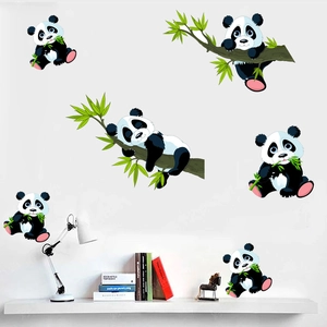 Stickers muraux panda dessin animé avec feuilles de bambou pour décor de chambre