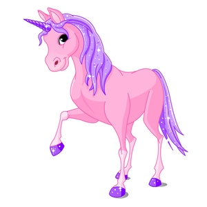 Sticker mural licorne rose avec crinière violette et étoiles pour décoration chambre