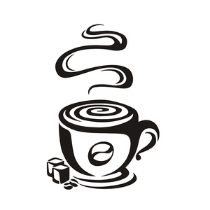 Self-adhesive coffee cup wall sticker with beans and sugar cubes for kitchen decor