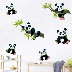 Détail des stickers muraux panda et bambou amovibles pour la décoration intérieure