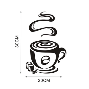 Detail of coffee cup wall sticker with rising steam and beans measuring 20x30cm