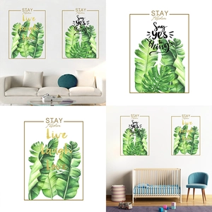 Nordic Style Tropical Green Leaves PVC Wall Sticker With Inspirational Quotes Waterproof Art Mural For Living Room Decor