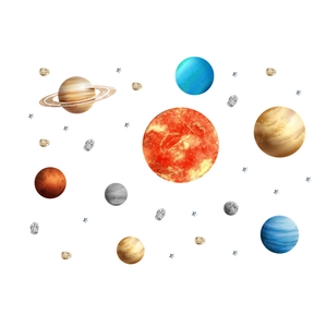 Solar system space wall decals set with realistic planets for kids room decor