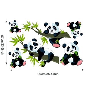 Détails des stickers muraux panda et bambou avec dimensions de 90x57cm pour décoration