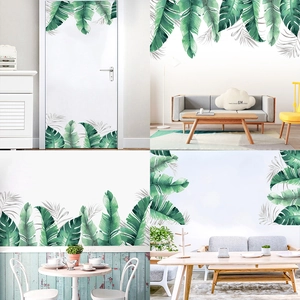 Stickers Muraux Feuilles Vertes Tropicales PVC Imperméable Palmier Feuilles de Bananier Décoration pour Salon Chambre Cuisine