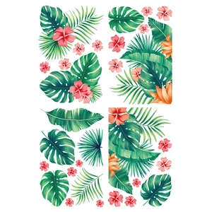 Stickers muraux tropicaux avec feuilles de monstera et fleurs d'hibiscus pour décor