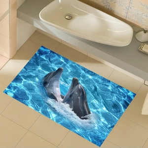 Sticker de sol 3D océan avec dauphins sautants et eau de mer bleue cristalline