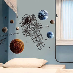 Sticker mural astronaute avec planètes et étoiles pour décoration de chambre créative