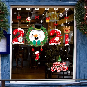 Stickers de Noël pour fenêtres avec bonhomme de neige et renne sur cadre bleu