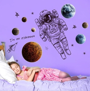 Stickers muraux astronaute espace avec planètes et étoiles pour chambre d'enfant