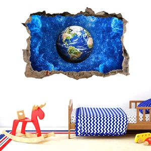 Sticker mural 3D ciel étoilé et terre pour décoration de chambre d'enfant