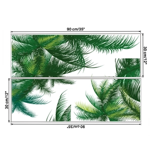 Detail view of tropical green palm leaf wall stickers with precise size measurements