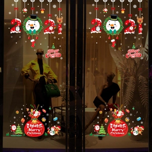 Stickers de fenêtre Noël 2021 avec Père Noël, bonhomme de neige et renne sur vitre