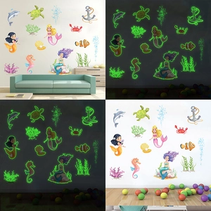 Stickers Muraux Sirène Phosphorescents pour Chambre d'Enfant Décoration PVC Imperméable Créatures Marines Dauphin