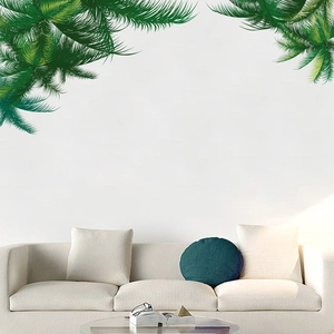 Modern tropical green palm leaf wall decals for a minimalist living room background decor