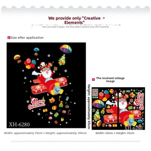 Sticker mural de Noël avec Père Noël en avion et dimensions du produit de 60x45cm
