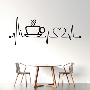 Creative Coffee Cup Heartbeat Wall Sticker PVC Waterproof Removable Art Decal For Kitchen Cafe Restaurant Home Decor