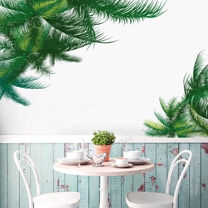 Nordic hand-painted green palm leaf wall stickers for living room and bedroom decor