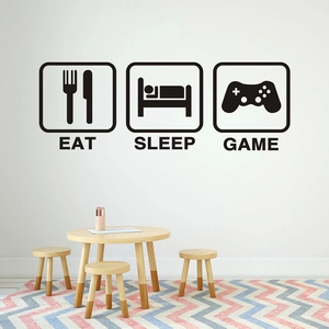 Black EAT SLEEP GAME wall stickers set for modern kids bedroom and game room decor