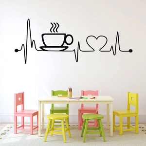 Creative coffee cup wall decal with heartbeat line design for kitchen and living room decor