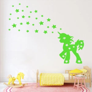 Stickers muraux licorne et étoiles fluorescents pour décoration de chambre d'enfant