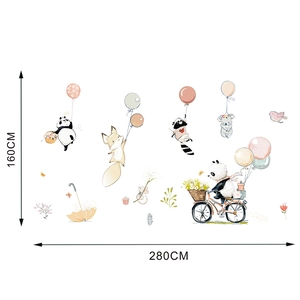 Detailed size chart showing panda and fox balloon wall stickers measuring 160x280 cm