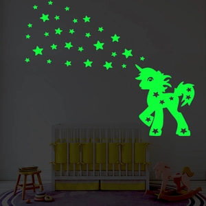 Stickers muraux licorne et étoiles fluorescents pour déco chambre d'enfant