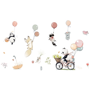Hand-painted watercolor cartoon animal wall stickers with panda and fox for kids room