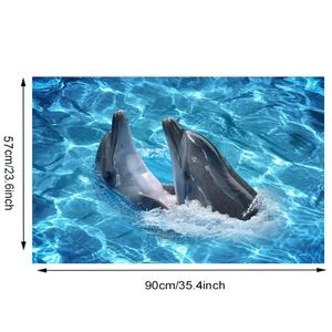 Spécifications de taille du sticker dauphin montrant les dimensions de 90x57cm
